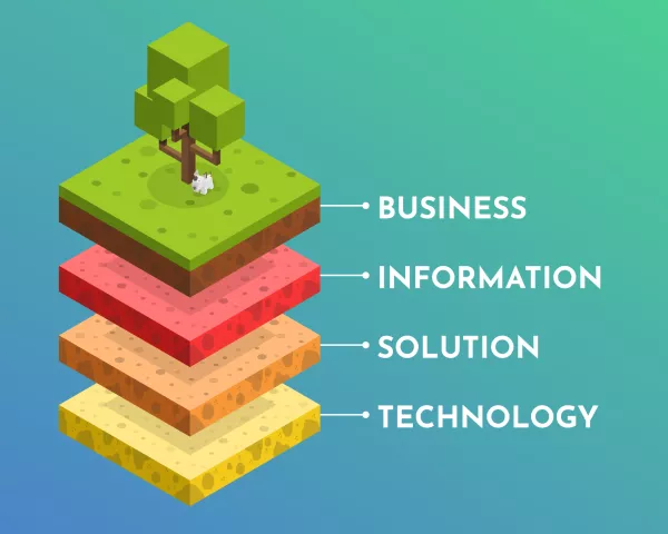 Isometric view of a tree and the ground displaying abstract concept of solution architecture
